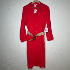 Haute Hippie Linen Blend Shirt Dress Boho Chic Belted Women Red XS NWT